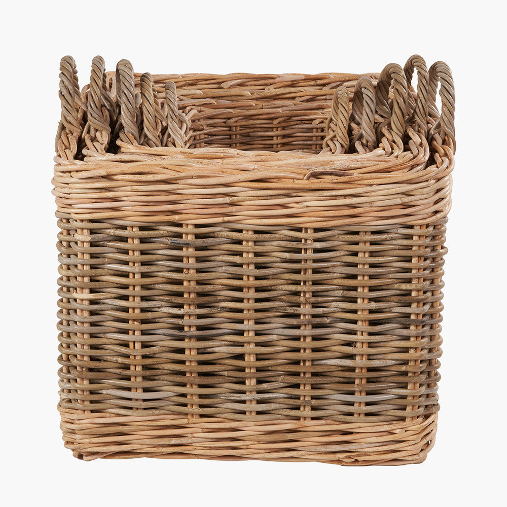 Tobs S/5 Grey and White Kubu Rattan Square Storage Baskets