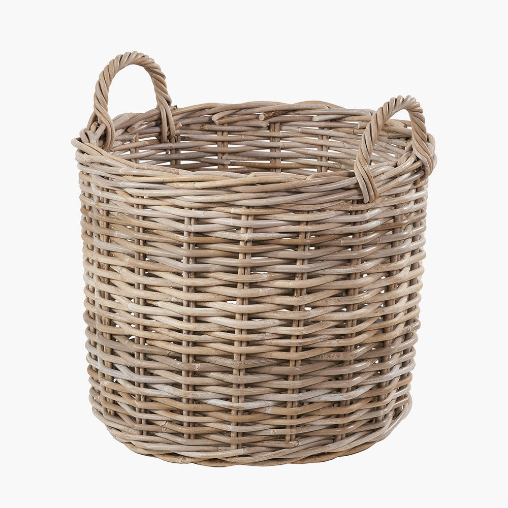 Tobs S/2 Grey Rattan Round Log Baskets