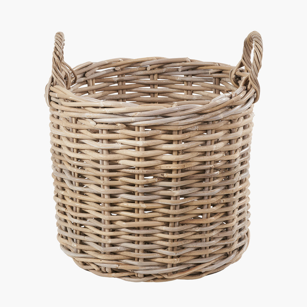 Tobs S/2 Grey Rattan Round Log Baskets