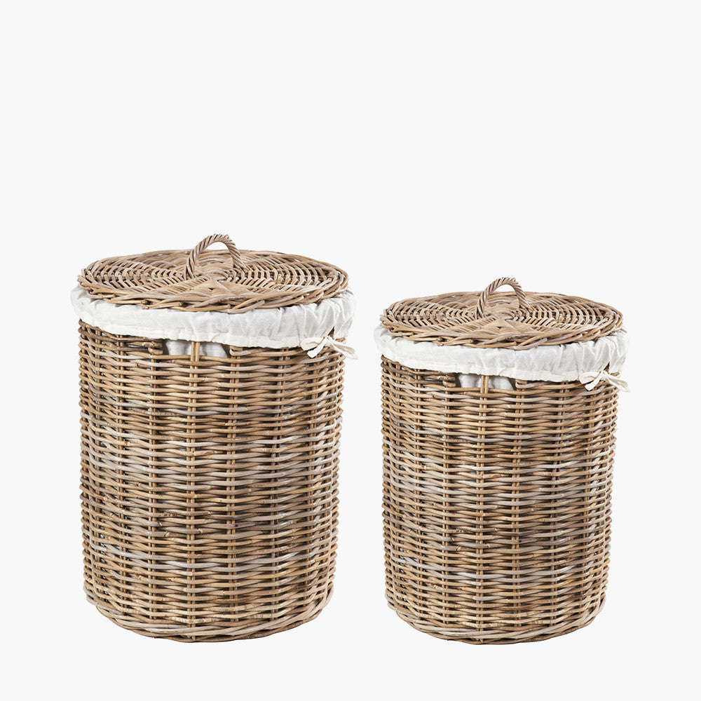 Tobs S/2 Grey Kubu Rattan Round Linen Baskets