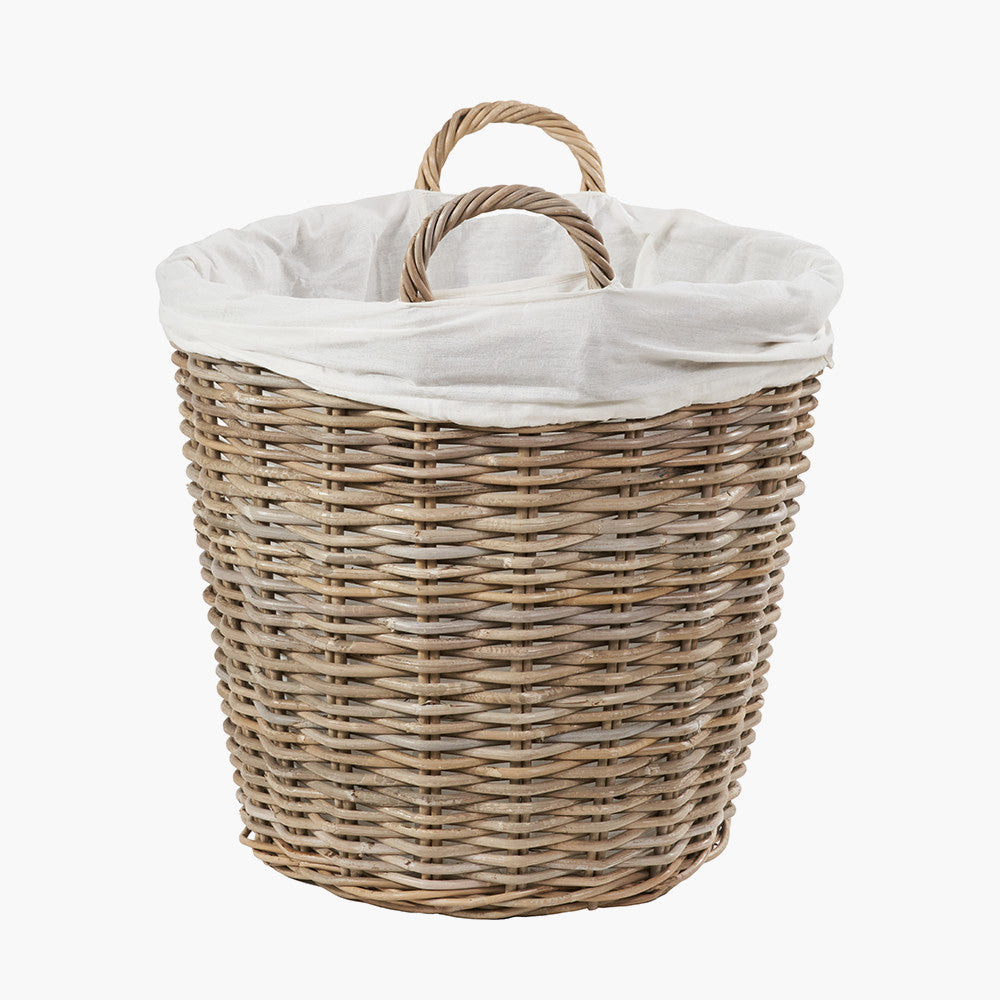 Tobs Grey Kubu Rattan Lined Round Basket