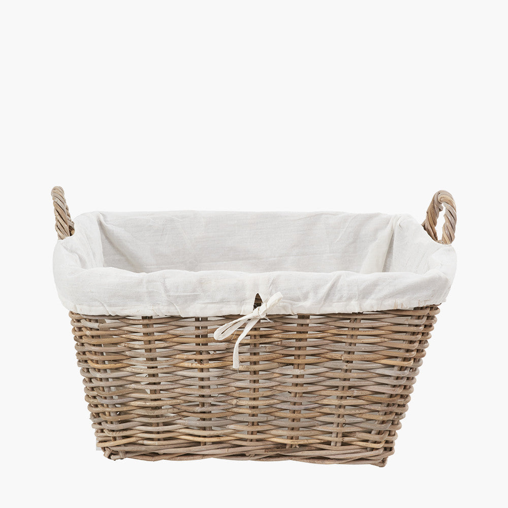 Tobs Grey Kubu Rattan Lined Rectangular Basket