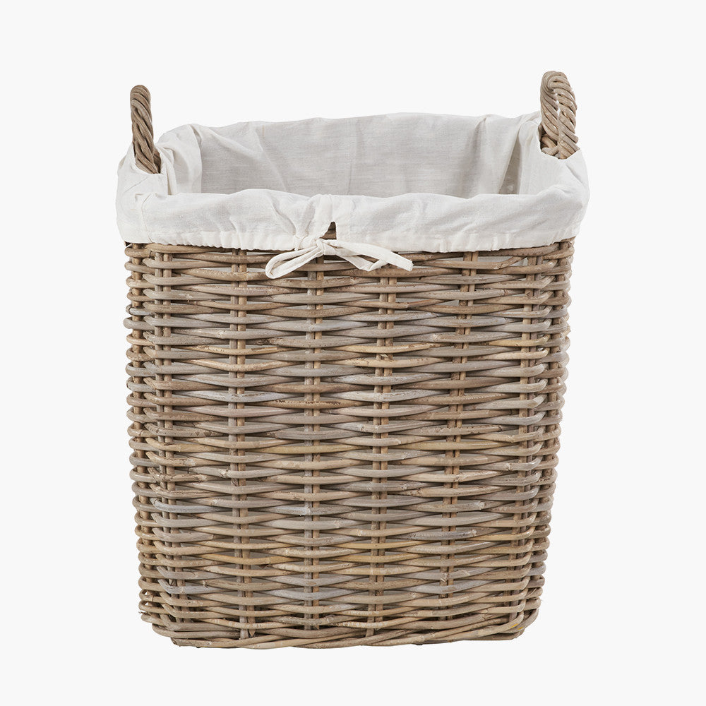 Tobs S/2 Grey Kubu Rattan Lined Square Log Baskets