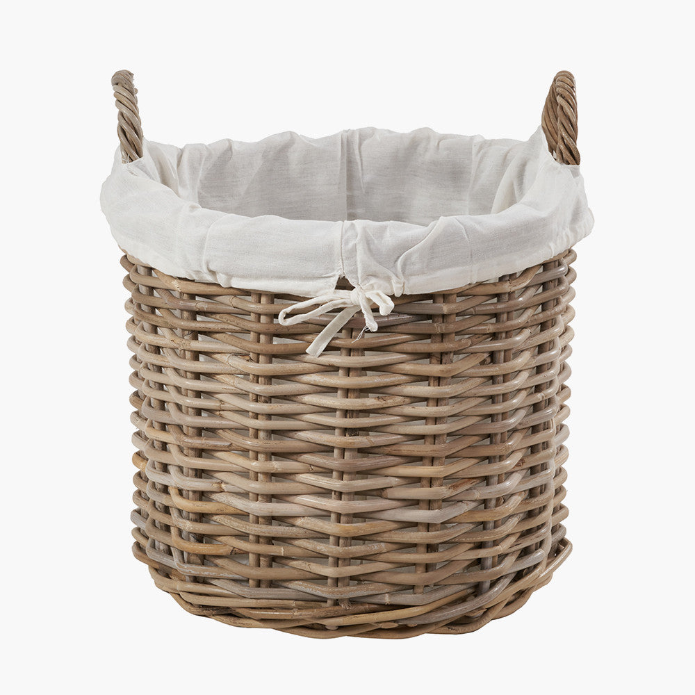 Tobs S/2 Grey Kubu Rattan Lined Round Log Baskets