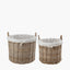 Tobs S/2 Grey Kubu Rattan Lined Round Log Baskets