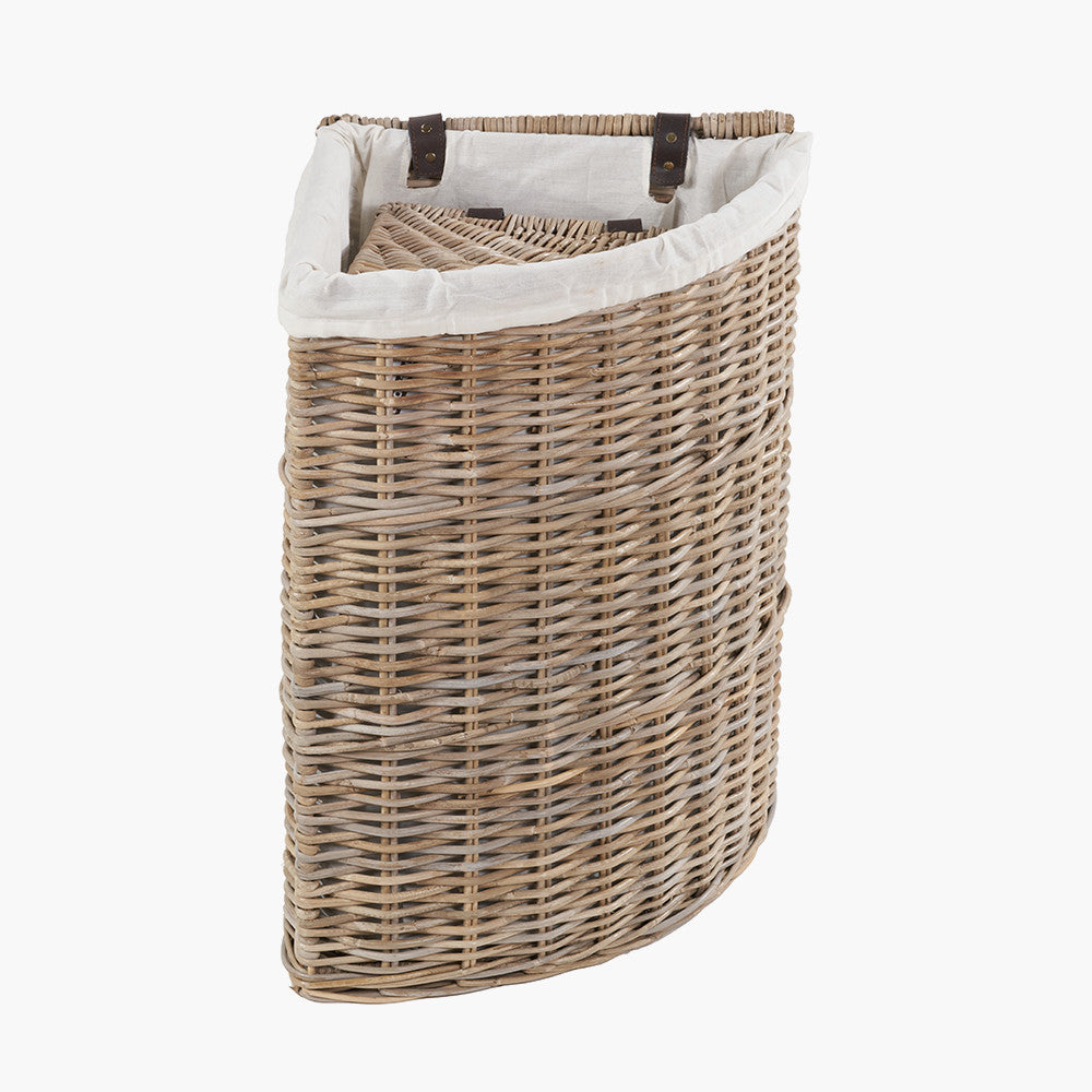 Tobs S/2 Grey Kubu Rattan Lined Corner Linen Baskets