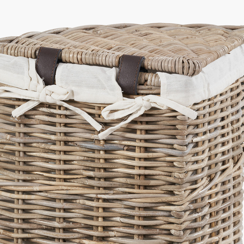 Tobs S/2 Grey Kubu Rattan Lined Corner Linen Baskets