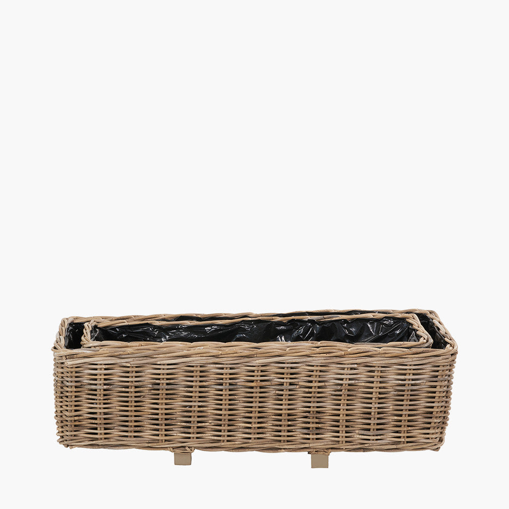 Tobs S/2 Indoor Outdoor Grey Kubu Rattan Basket Trough Planters