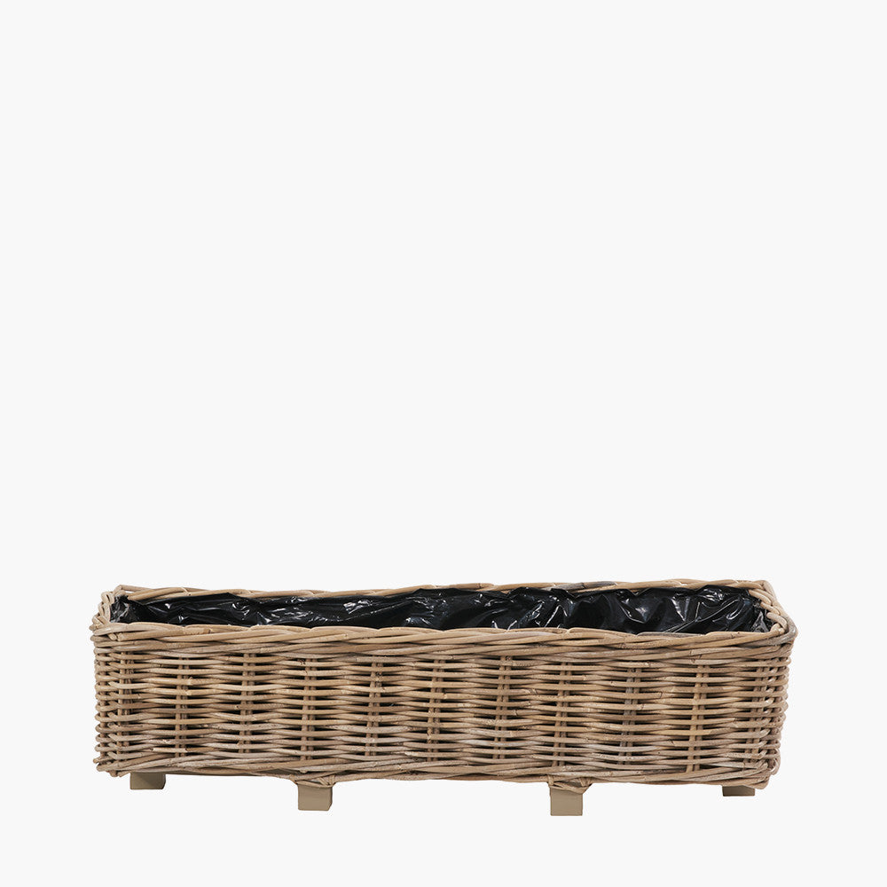 Tobs S/2 Indoor Outdoor Grey Kubu Rattan Basket Trough Planters