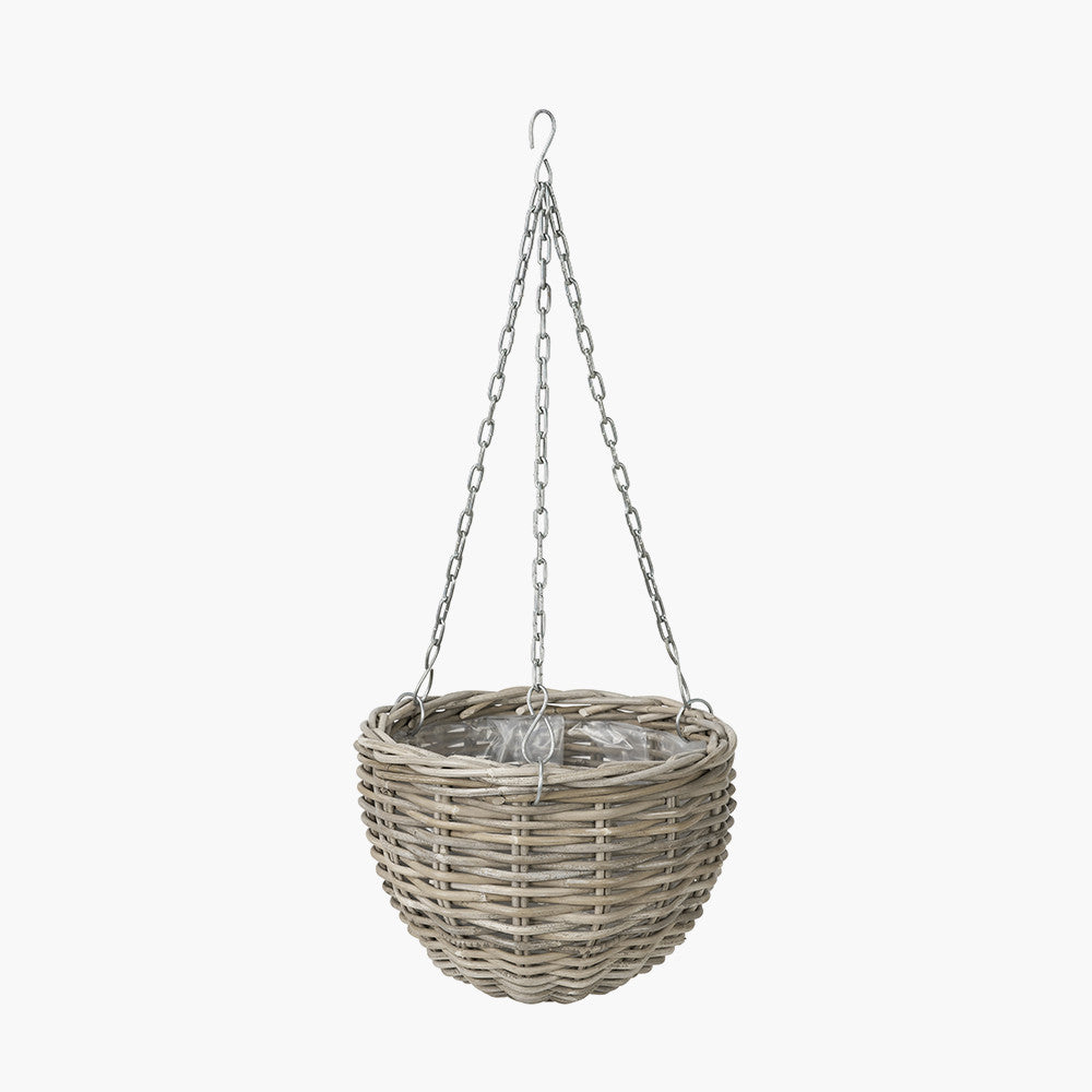 Tobs Indoor Outdoor Grey Kubu Rattan Round Hanging Basket - Large