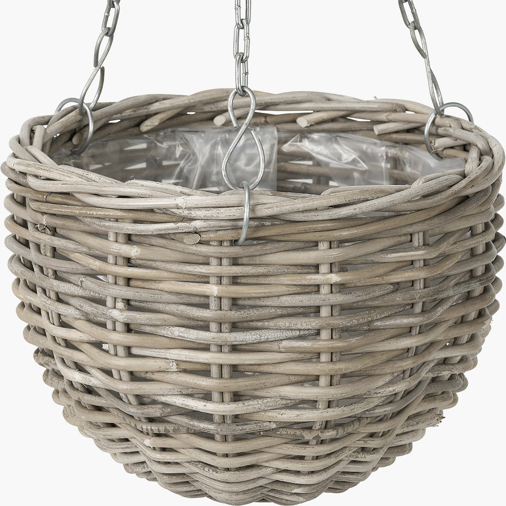 Tobs Indoor Outdoor Grey Kubu Rattan Round Hanging Basket - Large