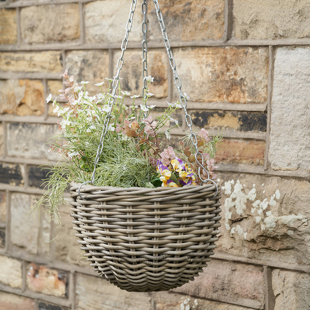 Tobs Indoor Outdoor Grey Kubu Rattan Round Hanging Basket - Large