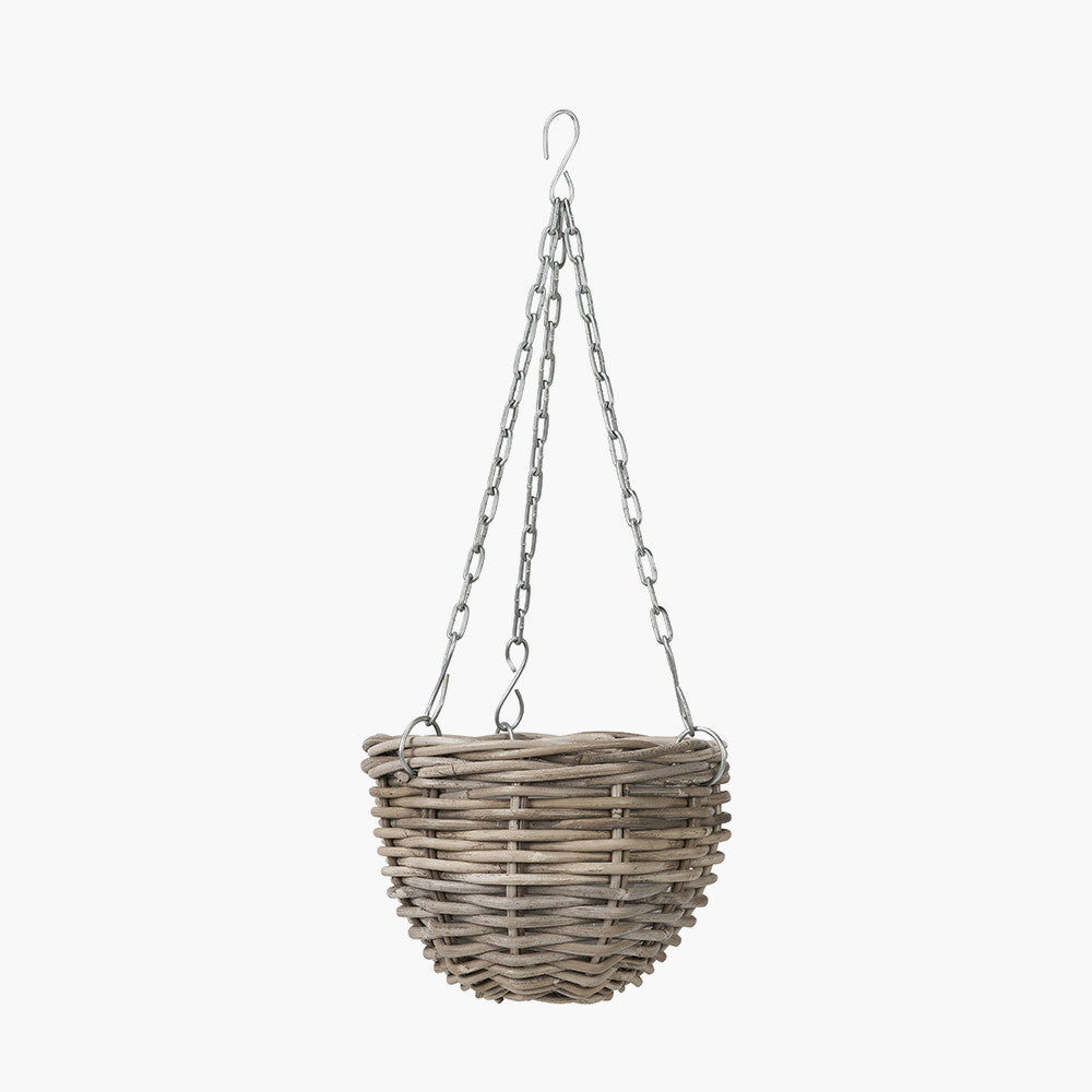 Tobs Indoor Outdoor Grey Kubu Rattan Round Hanging Basket - Small
