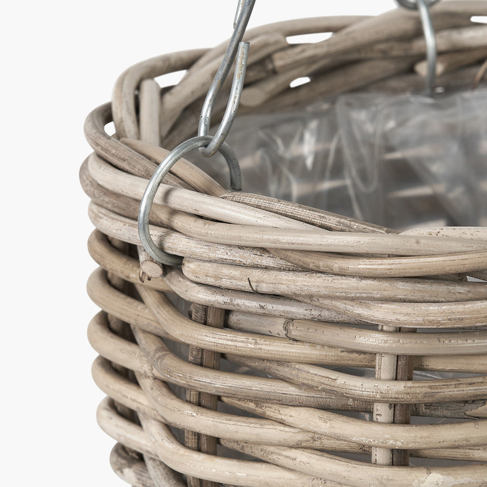 Tobs Indoor Outdoor Grey Kubu Rattan Round Hanging Basket - Small