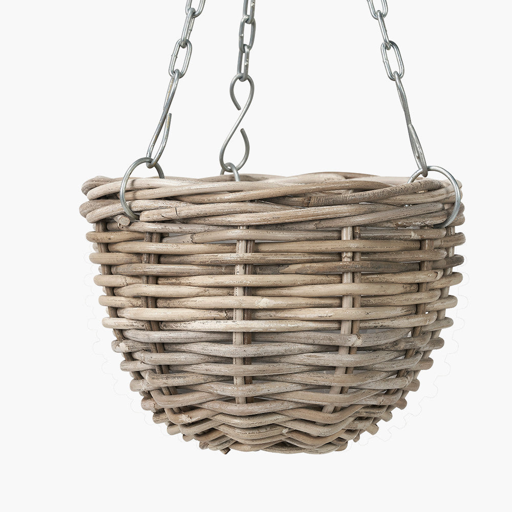 Tobs Indoor Outdoor Grey Kubu Rattan Round Hanging Basket - Small