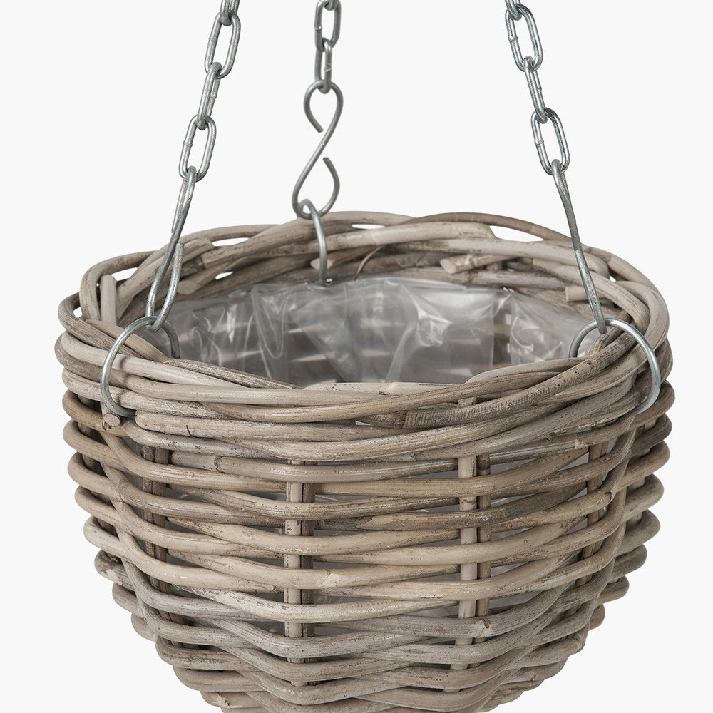 Tobs Indoor Outdoor Grey Kubu Rattan Round Hanging Basket - Small