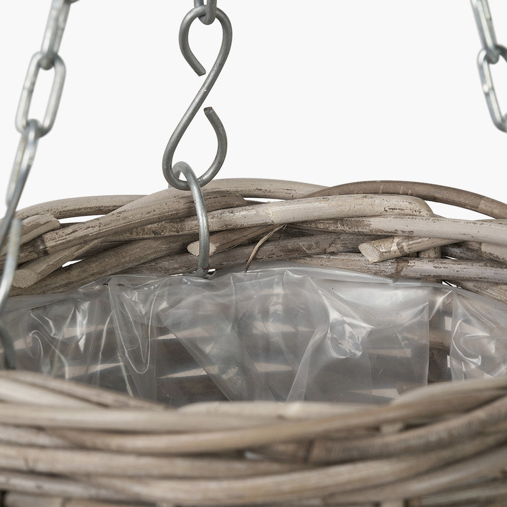 Tobs Indoor Outdoor Grey Kubu Rattan Round Hanging Basket - Small