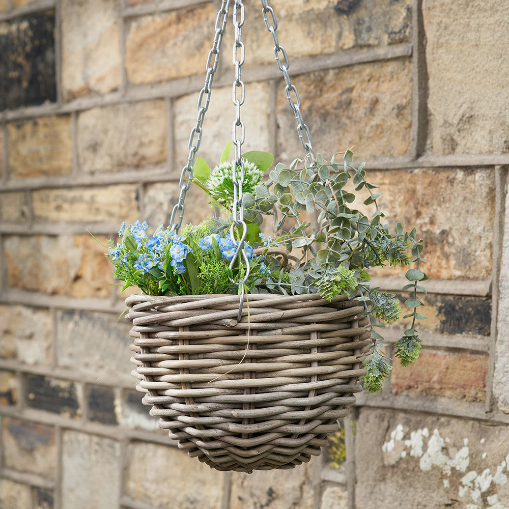 Tobs Indoor Outdoor Grey Kubu Rattan Round Hanging Basket - Small