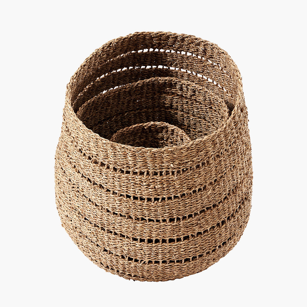 Woven Natural Seagrass S/3 Round Baskets