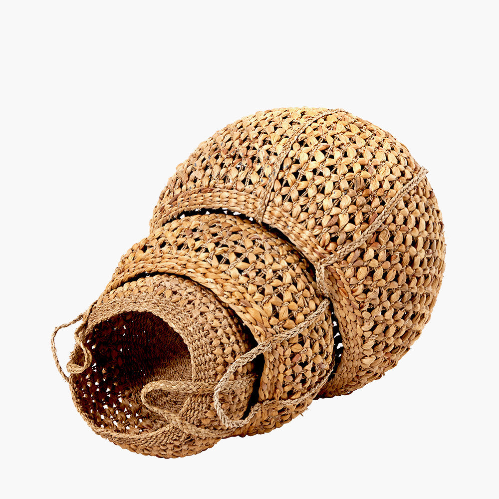 Woven Water Hyacinth S/3 Handled Round Baskets