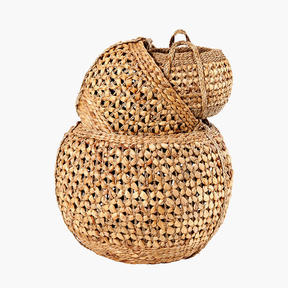 Woven Water Hyacinth S/3 Handled Round Baskets