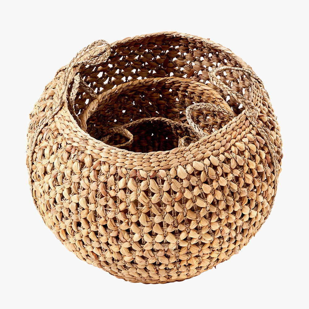 Woven Water Hyacinth S/3 Handled Round Baskets