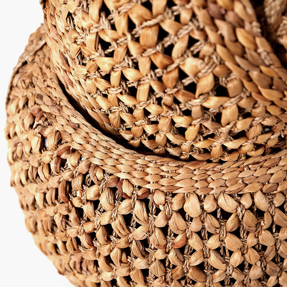 Woven Water Hyacinth S/3 Handled Round Baskets