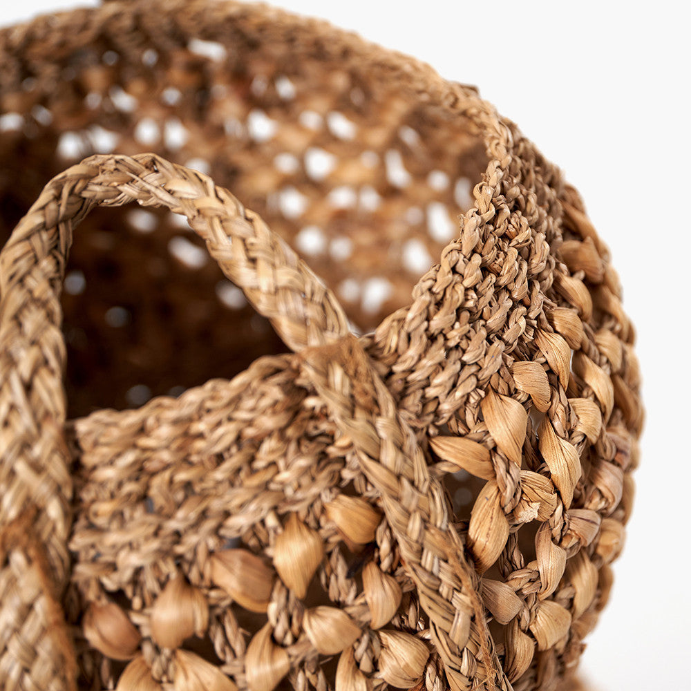 Woven Water Hyacinth S/3 Handled Round Baskets