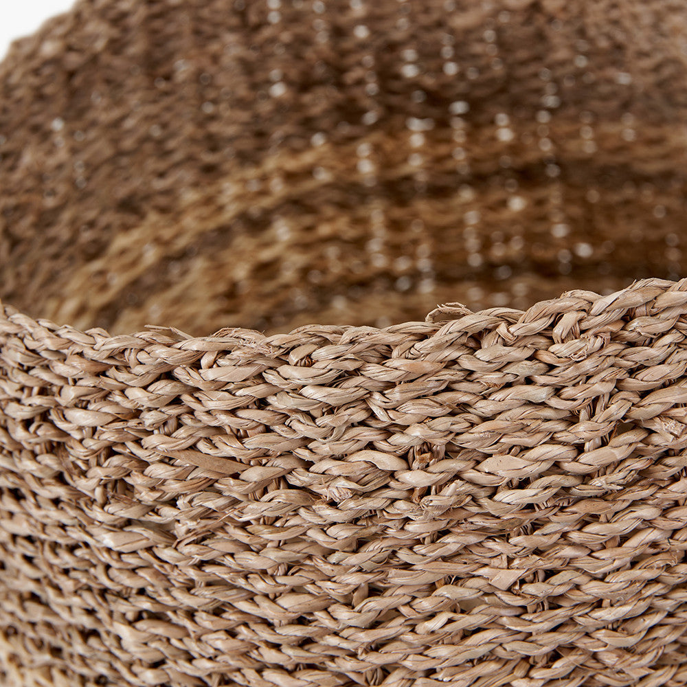 S/3 Woven 2-Tone Natural Seagrass and Palm Leaf Round Baskets
