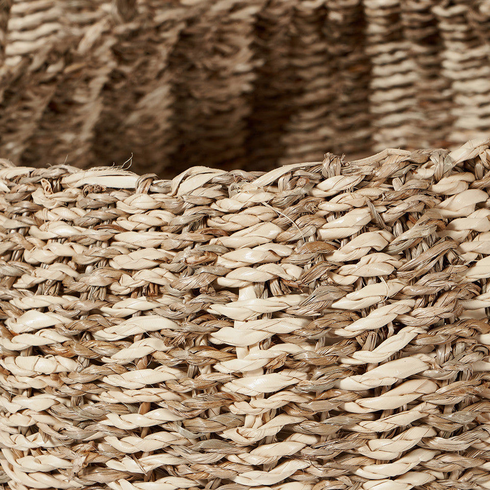 S/3 Woven Striped Natural Seagrass and Palm Leaf Round Baskets