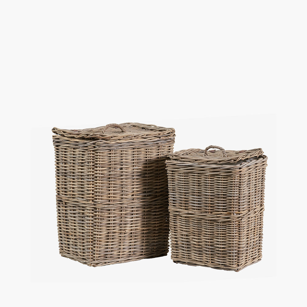 Tobs S/2 Grey Kubu Rectangular Linen Baskets with Handles