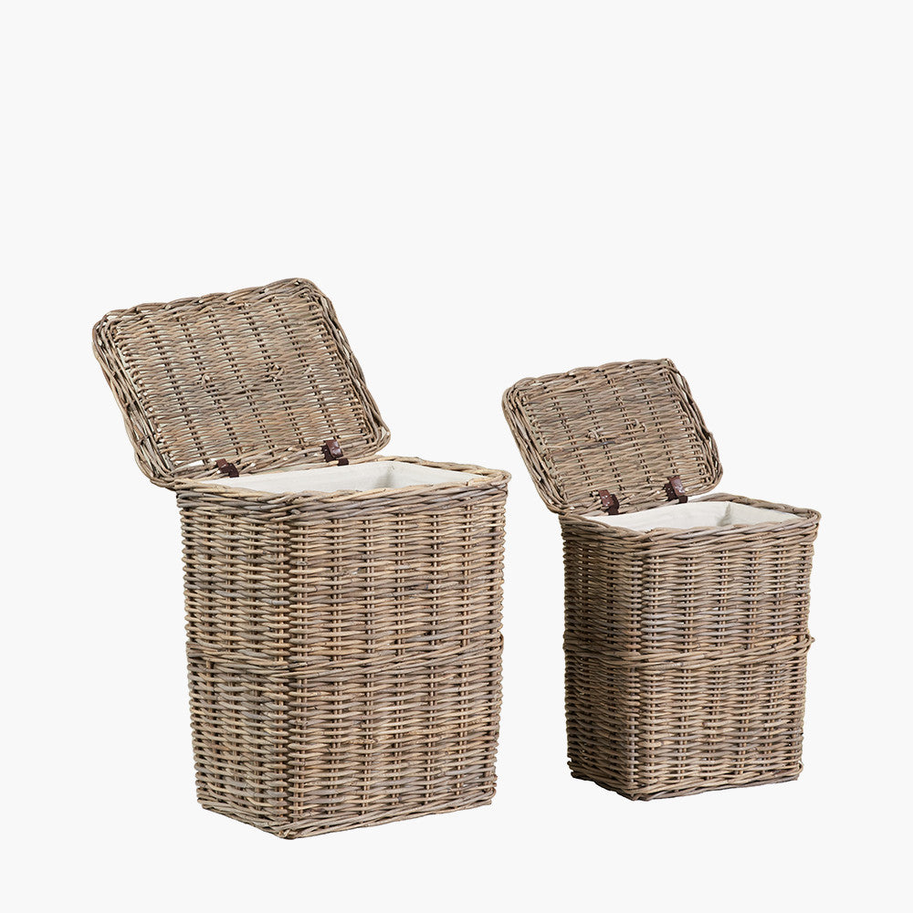 Tobs S/2 Grey Kubu Rectangular Linen Baskets with Handles
