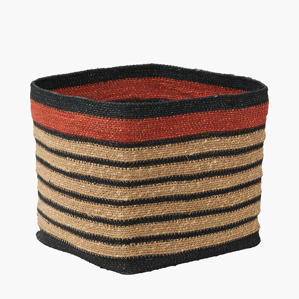 Seagrass Natural, Black and Terracotta Stripe Square Basket