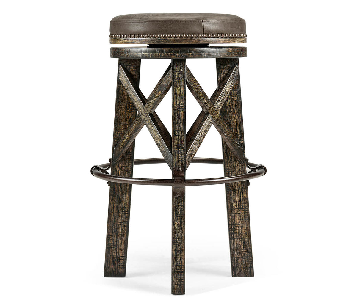Dark Driftwood Bar Stool Rustic in Leather