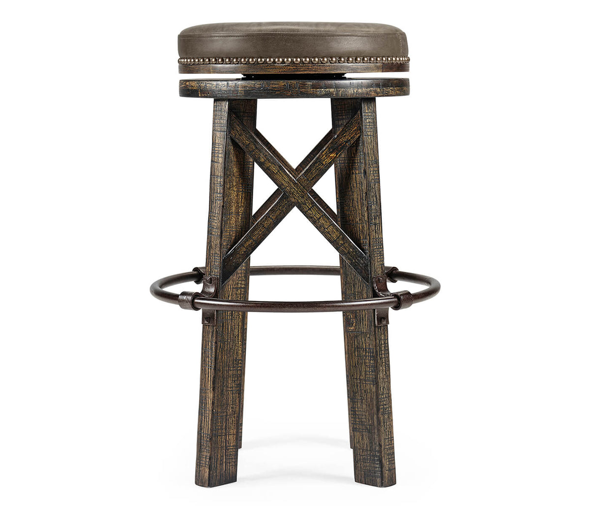 Dark Driftwood Bar Stool Rustic in Leather