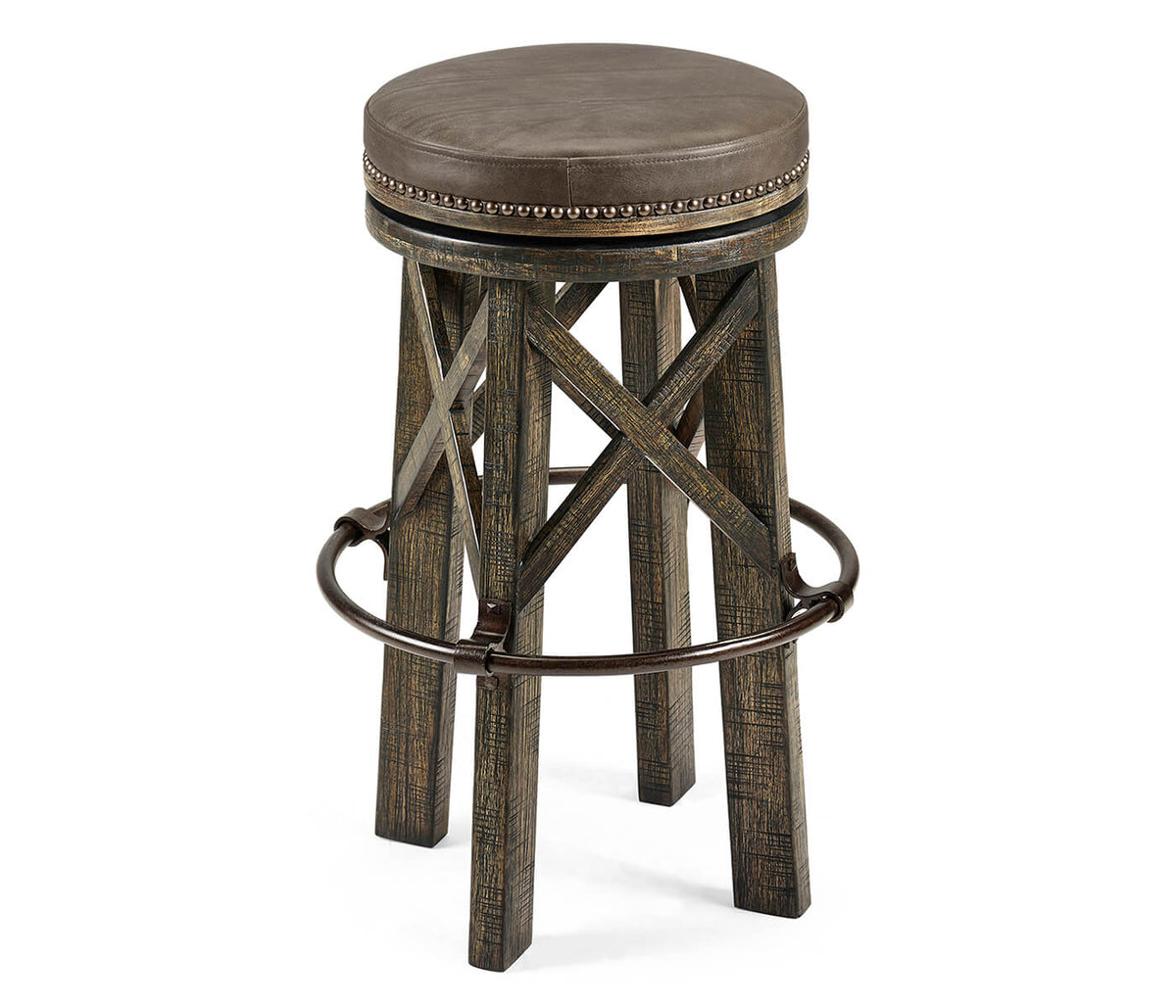 Dark Driftwood Bar Stool Rustic in Leather