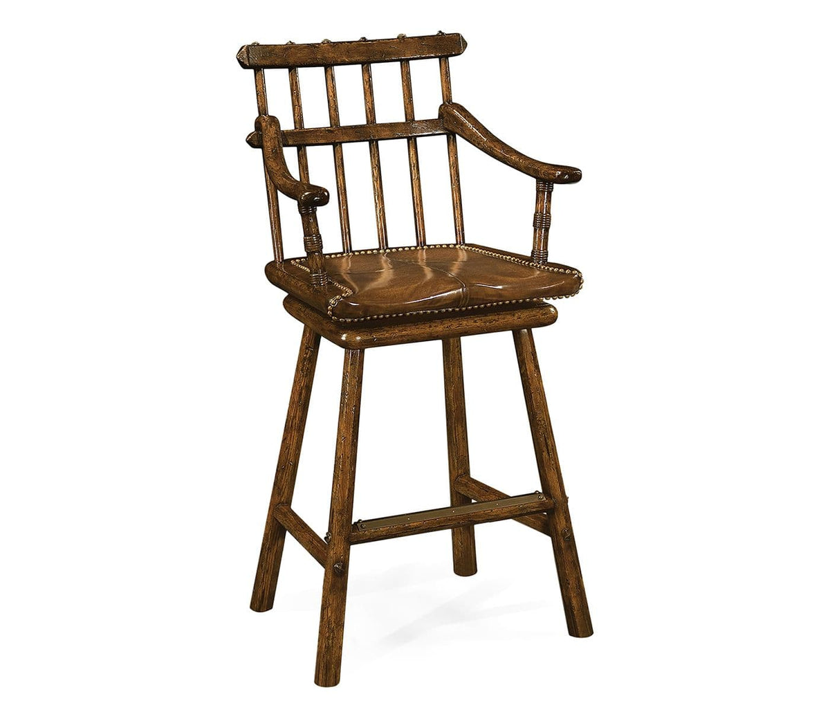 Jonathan Charles Dining Tudor Oak Rustic Bar Stool with Arms House of Isabella UK