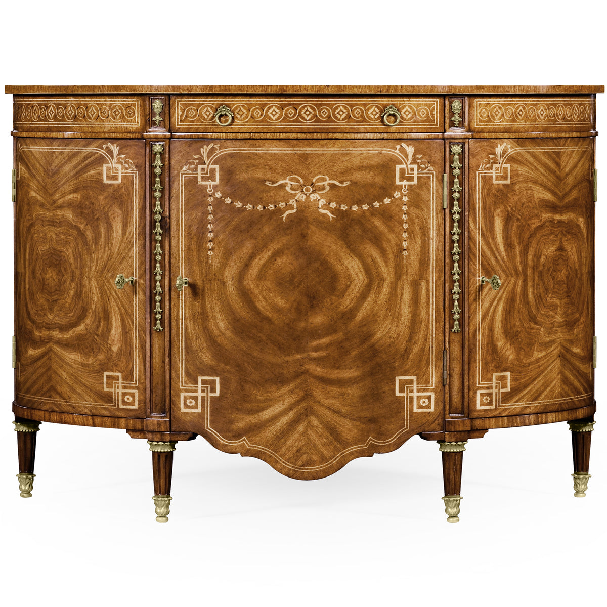 Sheraton Style Bowfront Storage Cabinet in Light Walnut