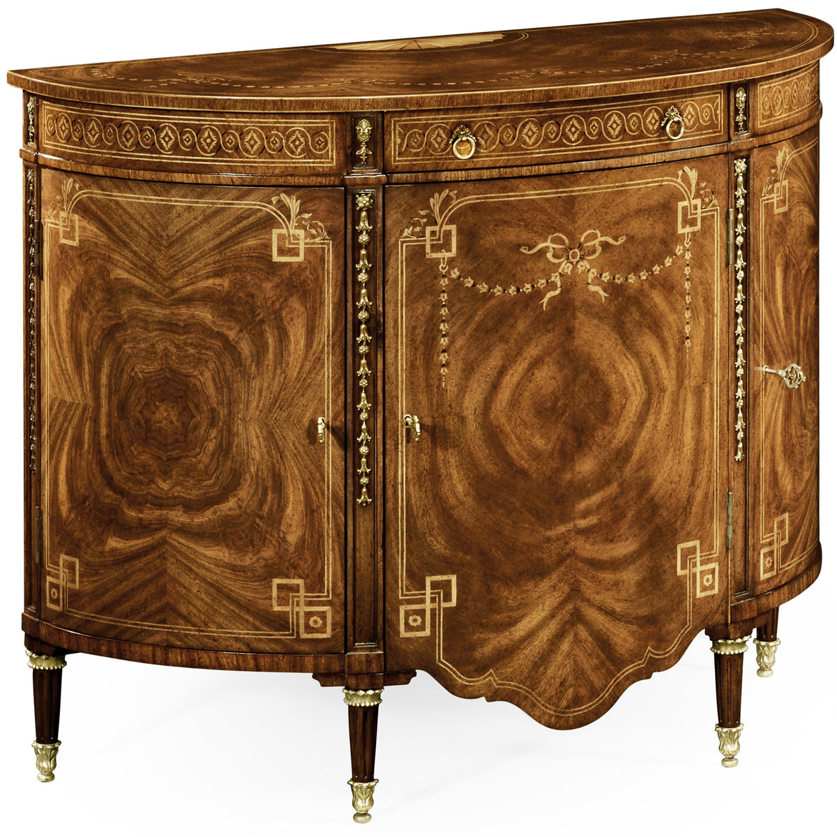 Sheraton Style Bowfront Storage Cabinet in Light Walnut