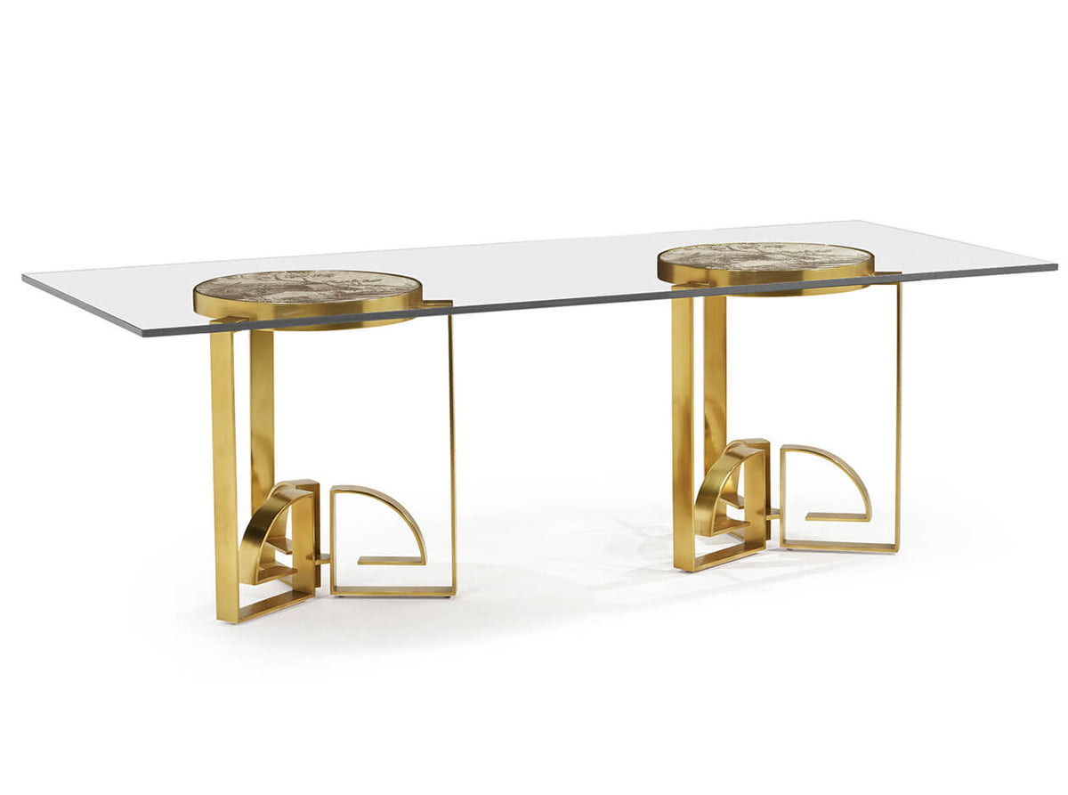 Chinoiserie Style Dining Table with Glass Top