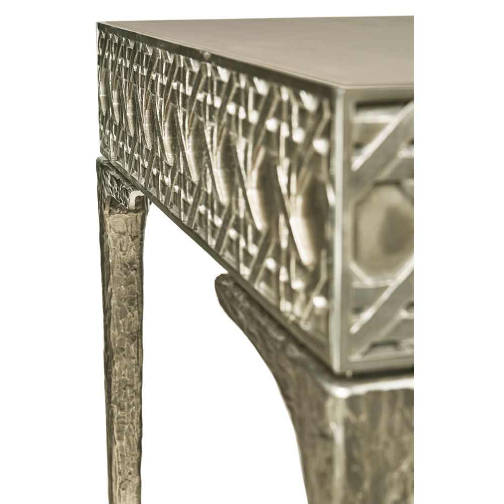 Cnoidal Cane Carved Metal Desk