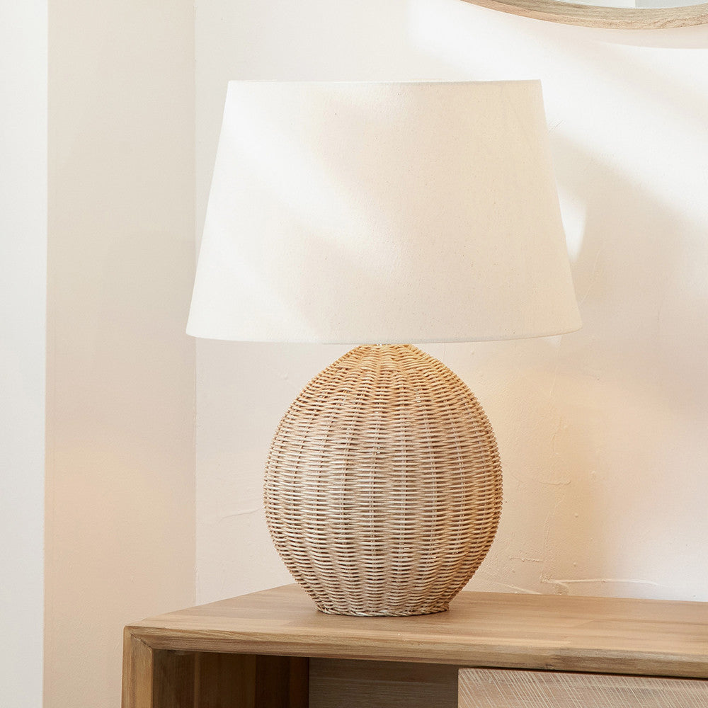 Raffles Large Rattan Cream Wash Table Lamp Base with Coast 40cm Cream Calico Tapered Lampshade