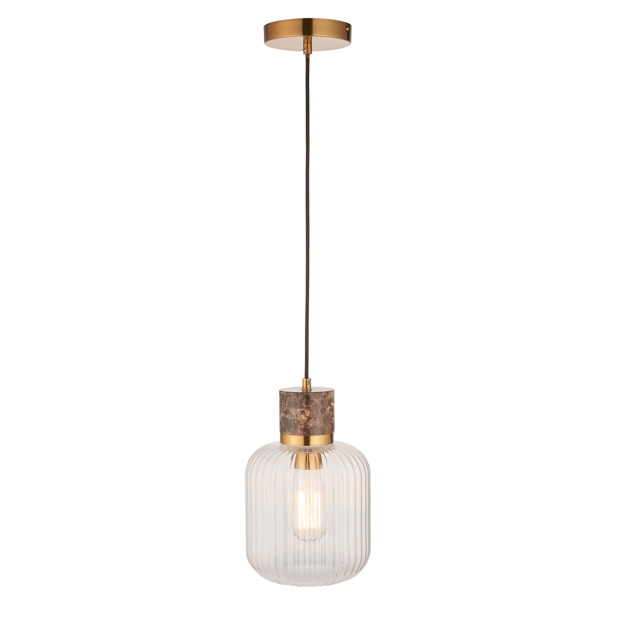 Travi Ribbed 1 Pendant Light Brown Emperador Mrble