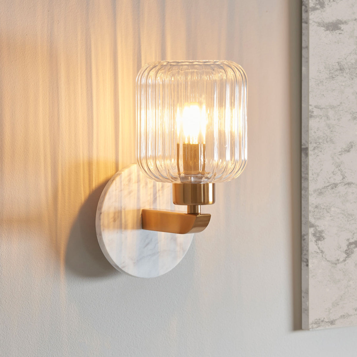 Travi Ribbed Wall Light White Volakas Marble