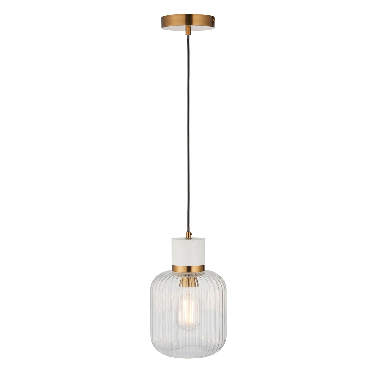 Travi Ribbed 1 Pendant Light White Volakas Marble