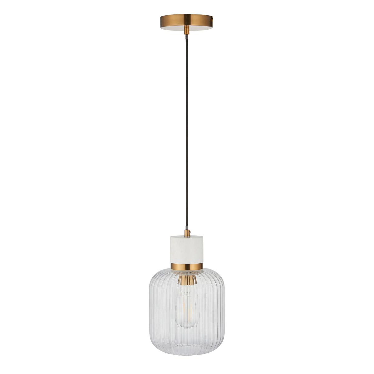 Travi Ribbed 1 Pendant Light White Volakas Marble
