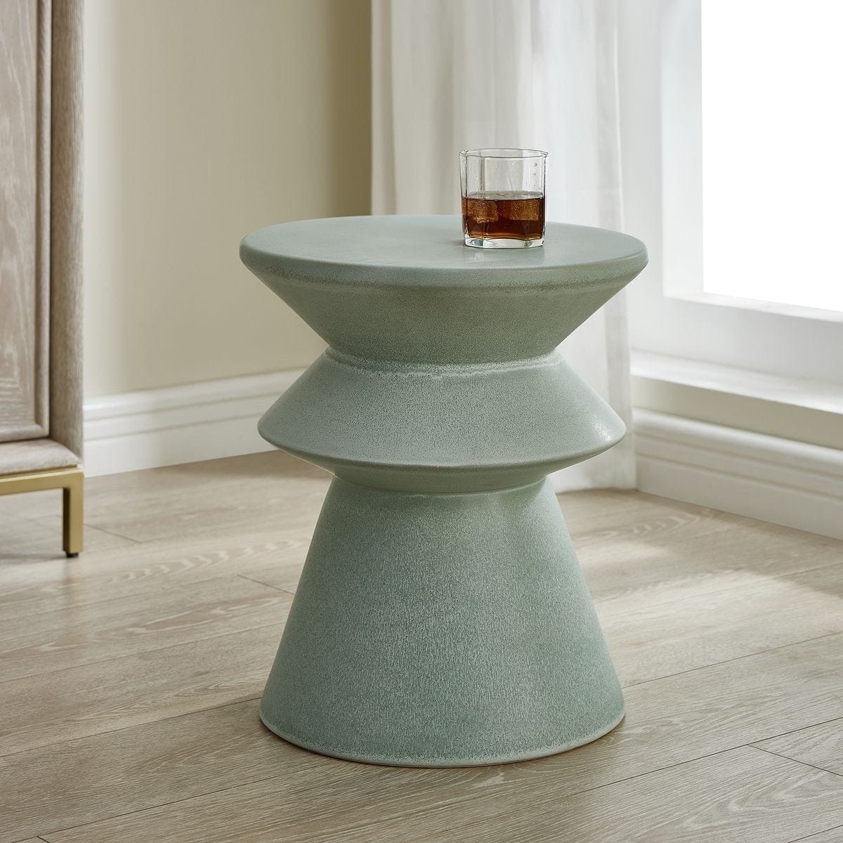 Uttermost Outdoors Imogene Garden Stool in Seafoam Glaze House of Isabella UK