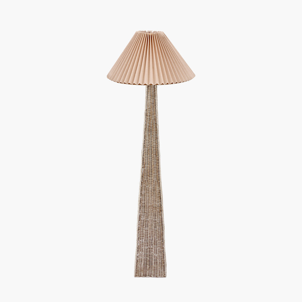 Seacomb Rattan Pyramid Floor Lamp Base with Amelia 45cm Natural Linen Hard Pleat Tapered Lampshade
