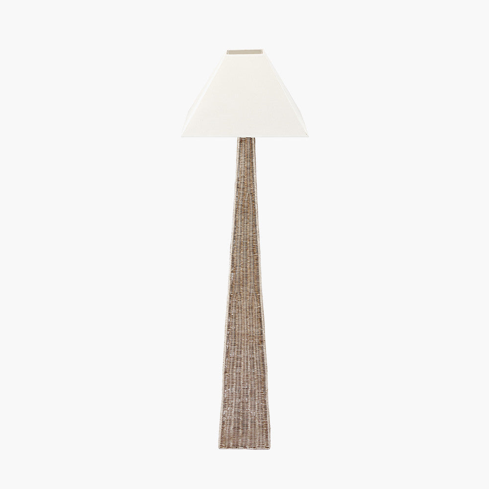 Seacomb Rattan Pyramid Floor Lamp Base with Pyramid 48cm Cream Cotton Tapered Square Lampshade