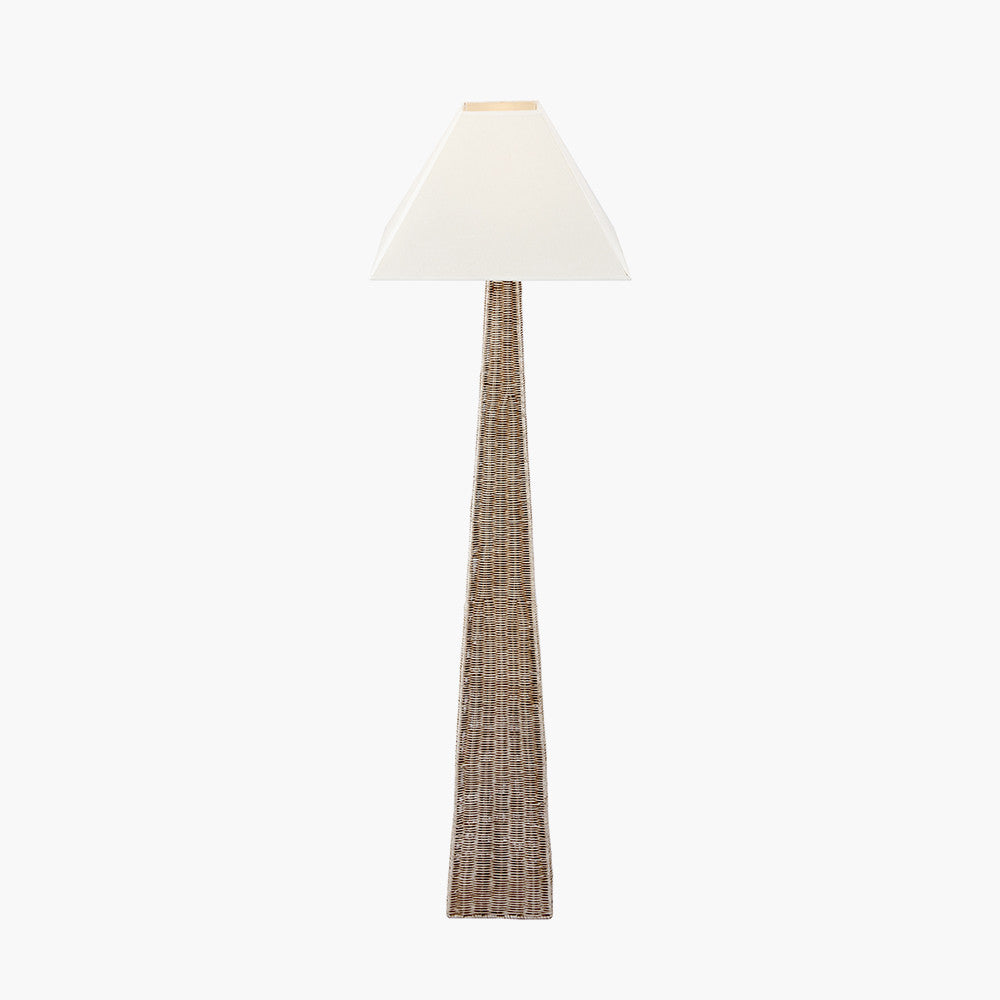 Seacomb Rattan Pyramid Floor Lamp Base with Pyramid 48cm Cream Cotton Tapered Square Lampshade